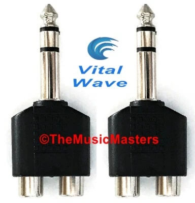 VITAL WAVE TECHNOLOGY (2) 1/4 inch TRRS Male Plug to Dual RCA Jacks (F) Audio Cable Cord Adapter VWLTW
