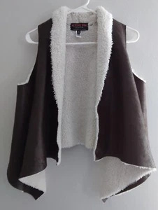 Active USA Collection Brown Faux Leather Lined Open Front Vest Womens Size Small - Picture 1 of 9