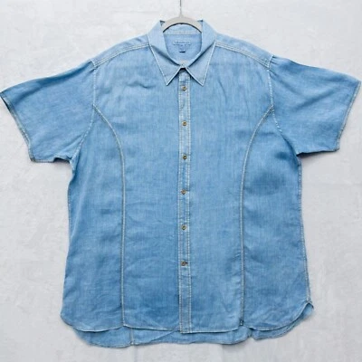 MARTIN GORDON Mens XXL Blue 100% Linen Short Sleeve Button-Up Shirt - Image 1 of 4