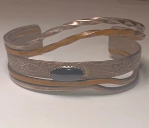 Vintage Navajo Moses Sterling Silver Copper And Black Onyx Cuff Bracelet - Picture 1 of 8