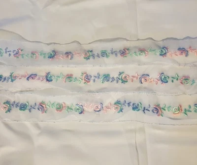 Floral Embroidered Fabric Trim Pink,  Blue,  & Green 5 Yard Cuts - Image 1 of 4