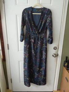 Maxi Vestido Forrado Floral Mangas Largas, Cuello en V Cremallera Lateral Talla 4 BANANA REPUBLIC - Imagen 1 de 11