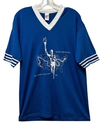 Vintage 1984 Torch Relay Olympics Soffe Graphic T Shirt Size L NEW NOS - Image 1 of 4