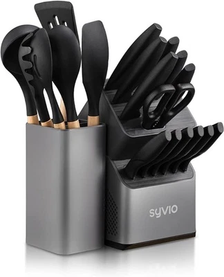 SYVIO Knife Sets with Block 6 PCS Kitchen Utensils Set 21-in-1 YS225 - Gray