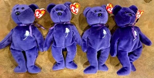 TY 4X BEANIE BABIES PRINCESS DIANA PURPLE BEAR PE PELLET - Picture 1 of 8