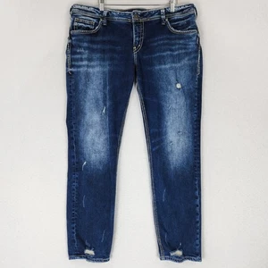 Silver Jeans Damen 33 Blau Sam Boyfriend Mid Rise Dark Wash Distressed Denim - Bild 1 von 13
