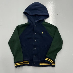 Polo Ralph Lauren Baseball Jacket Sweatshirt Boys Kids 6 Green Blue Youth Snap - Picture 1 of 11