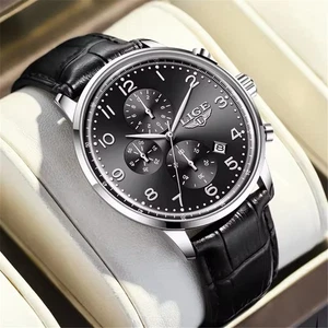 LIGE Orologio Uomo Multifunzione Cronografo Orologio da Polso Uomo Quarzo Pelle Orologi - Foto 1 di 22