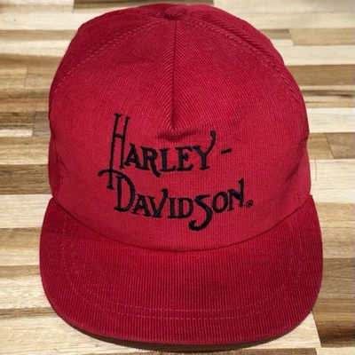 Harley-Davidson Red Corduroy Snapback Hat Made in USA Vintage 80s Style - Image 1 of 4