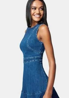 西部迷你牛仔 Bebe 铆钉连衣裙 10 码乡村派对鸡尾酒 10 码全新带标签 — 第 1/4 张图片