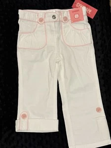 NWT Gymboree Happy Rainbow White & Pink Piped Roll-Up Pant Capri 2T - Picture 1 of 10
