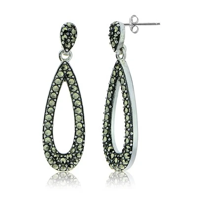 Sterling Silver Marcasite Open Teardrop Dangle Earrings - Image 1 of 4