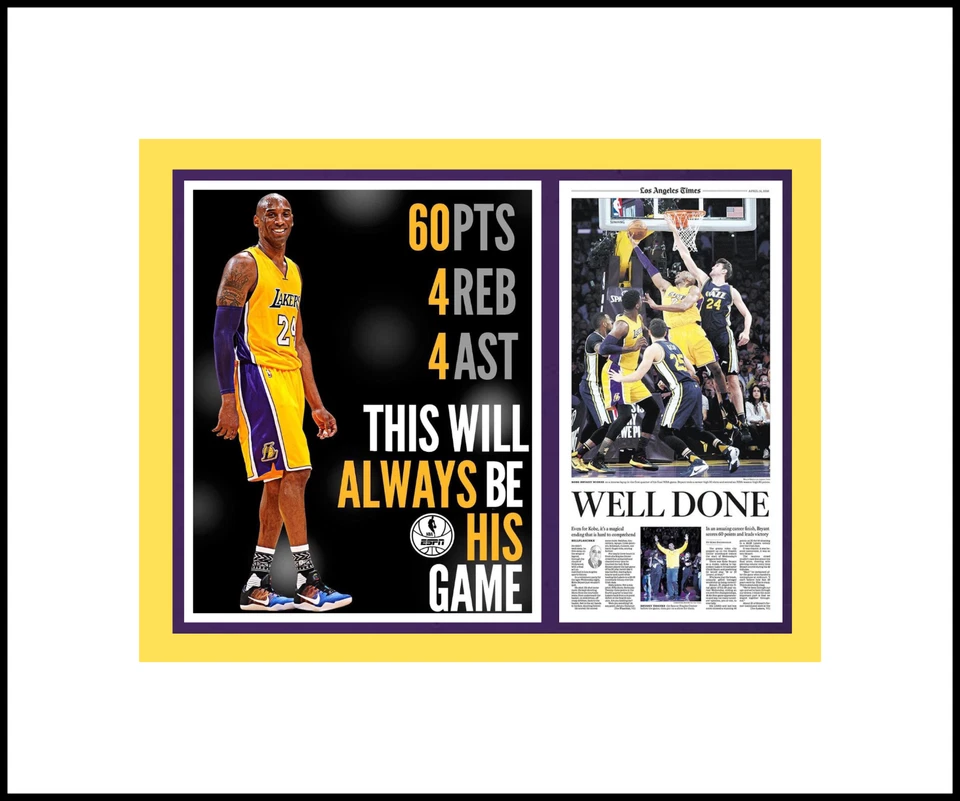 KOBE BRYANT L.A. LAKERS MATTED MULTI IMAGE SINGLE COLLAGE TRIBUTE PHOTO #6 - Image 1 of 1