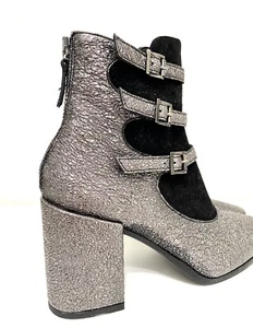 Laura Bellariva Silver Leather Zip Ankle Heel Boots 39 / US 9 - Picture 1 of 8