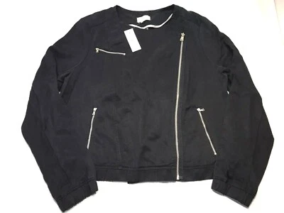 Chaqueta de moto para mujer Lou & Grey negra con cremallera múltiple manga larga hipster LRG $89,5 NUEVA CON ETIQUETAS Foto 1 de 4