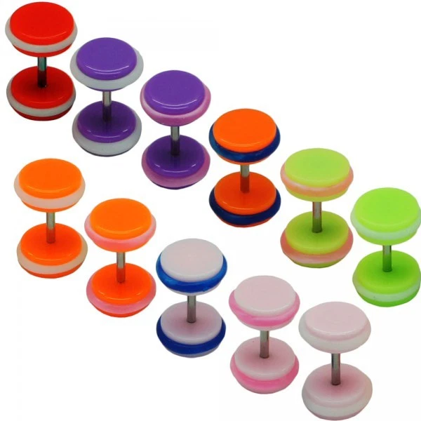2 Stk. Fakeplugs Fake Plug Tunnel Ohrstecker Neon rot lila rosa pink grün orange - Bild 1 von 1
