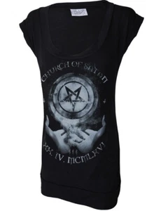Church Of Satan - Fitted Black T-shirt Dress, Gothic, Dark Lord, Witch, Darkside - Picture 1 of 4