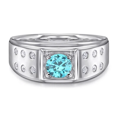 Men Engagement Ring 925 Silver Band 5mm Round Stone Jewelry Size 8-12 - Image 1 of 4