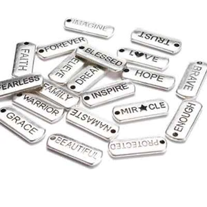 ¡20 piezas! Dijes inspiradores de palabras de metal con mensaje de plata sin cadmio y plomo - Imagen 1 de 8