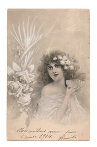 AK Jugendstil. Charmante Frau - Bild 1 von 2