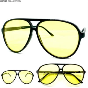Classic Vintage Retro Style SUN GLASSES Black Frame Night Driving Yellow HD Lens - Picture 1 of 8