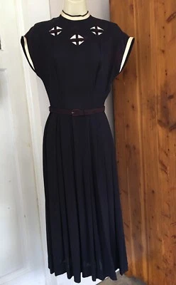 1954 Jr Fashions Carole King Navy Blue Rayon Crepe Dress SZ 2 Project Pattern - Image 1 of 4