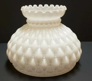 7" Diamond Quilted White Opal Glass Oil Student Lamp Shade Crimp Top New 660JB - Picture 1 of 5