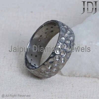 Natural Pave Diamond Band 925 Sterling Silver Unisex Jewelry Eternity Ring - Image 1 of 4