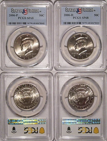 2006 P & D Kennedy Half Dollar 2 Coin Set 50c PCGS SP68 Satin Finish Cover