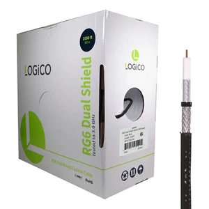 Cable coaxial RG6 CCS 18AWG doble escudo coaxial 1000 pies antena de TV satélite negro - Imagen 1 de 4