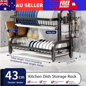 2 Tier Dish Rack Stainless Plate Cup Drying Drainer Tray Cutlery Holder Storage - Picture 1 of 7