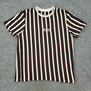 Brixton Shirt Men's Medium Black Beige Striped Embroidered Relaxed Fit Crew Neck - Picture 1 of 12