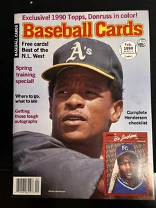 RICKEY HENDERSON - FEBRUARY 1990 BASEBALL CARDS MAGAZINE - CARDS INTACT - VG-EX - Picture 1 of 3