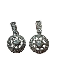 Sterling Silver 925 CZ & Marcasite Stud Drop Earrings - Picture 1 of 14