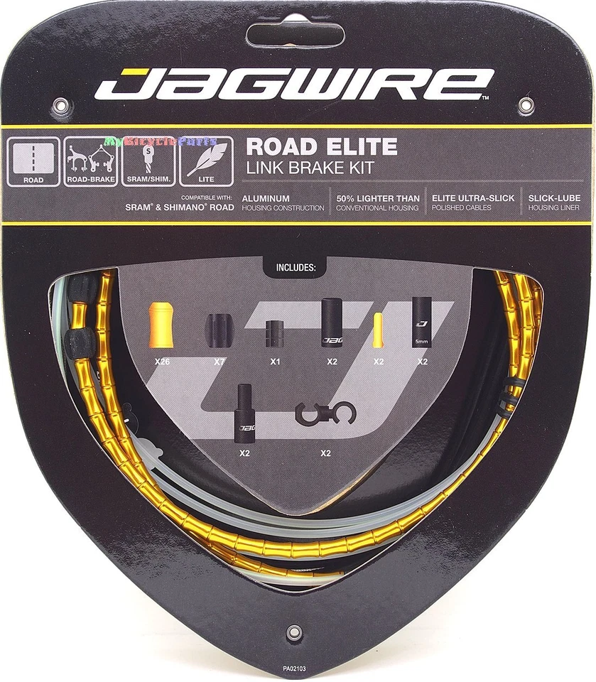 Jagwire Road Elite Link Ultra-slick Brake Cable Kit Gold Bc-r680 Cap X2