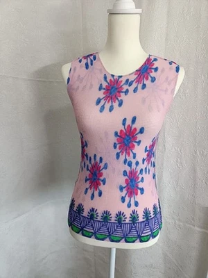 USED ISSEY MIYAKE FLORAL PRINT SLEEVELESS TOP PINK. HOW ABOUT WEARING IT UNDER - Image 1 of 4