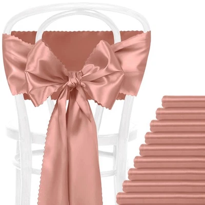 Атласные пояса для стульев из розового золота — банты 7x108 дюймов, атласная лента для обеденного стула для... - Изображение 1 из 4
