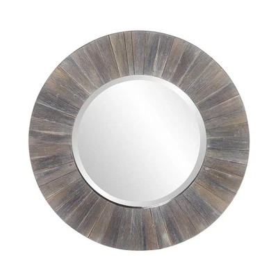 Howard Elliott Henley Round Hanging Mirror for Wall Decor, Dark Rustic Wooden... - Image 1 of 4