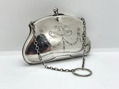 Antica borsa/borsa da sera da donna in argento sterling - motivo ghirlanda swag - 60 g - Immagine 1 di 4