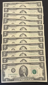 Collection Of (11) 1995  $2 Two Dollar Bill, Circulated - Picture 1 of 7