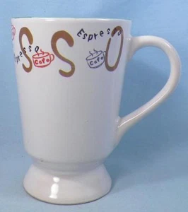 Espresso Cafe Coffee Mug Porcelain Larger Size Red Brown Black Decals - Picture 1 of 7