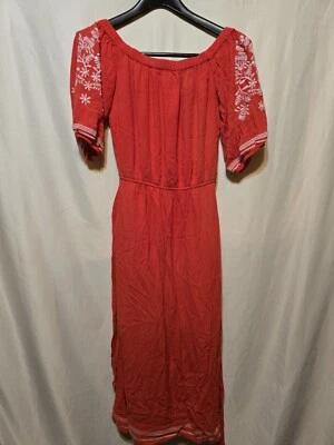 CASLON Women's Dress Midi Coral Small S Embroidered Off Shoulder Peasant Boho - image 1 of 4