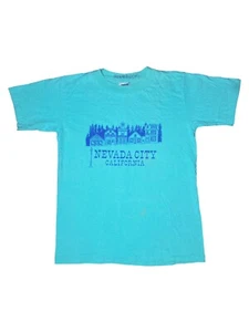 Oneita Power-T Vintage Single Stitch Nevada City California Teal Medium *READ* - Picture 1 of 4