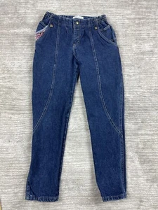 Vintage Brittania Jeans Kids 12 Blue Dark Wash Snap Back Flap 80s Made in USA - Picture 1 of 11