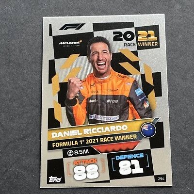 Topps Turbo Attax 2022 F1 series Daniel Ricciardo Race Winner Silver 294 - Image 1 of 2