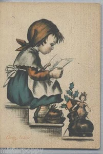 Bambina con letterina di Natale Bambola Buon Natale PC Circa 1940 - Imagen 1 de 1