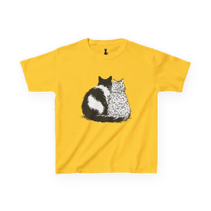 Two cats snuggling Tee, Kids Cotton T-Shirt for Cat Lovers, Pet-Themed Gift, - Picture 1 of 100