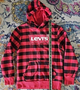 Plaid Levi's Red And Black Hoodie Size BOYS MEDIUM pre-owned  - Picture 1 of 7