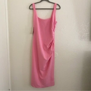 BHLDN Anthro Größe 10 Andie Midikleid quadratischer Ausschnitt Stretch Krepp rosa - Bild 1 von 13