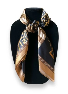 Коричневый золотой шарф 35 «X 35» квадратный женщин платок шарф черный - Изображение 1 из 3